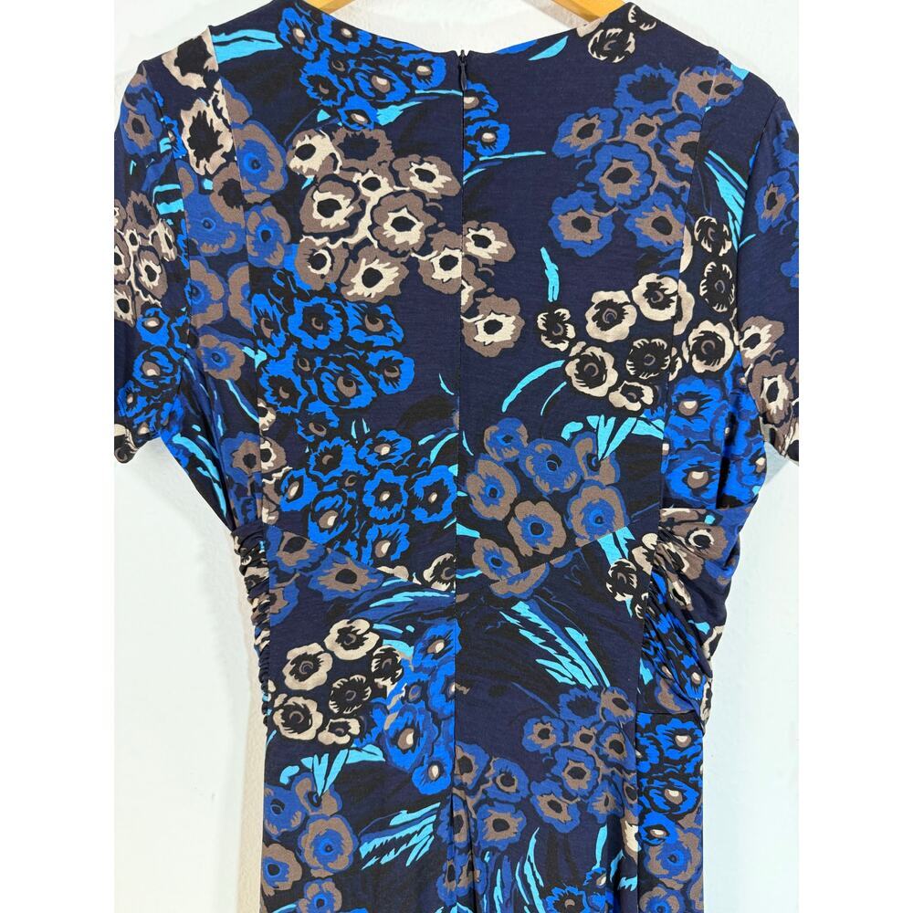 BOSS Hugo Boss Blue Multicolor Floral Midi Wrap Dress V-Neck Short Sleeve Sz M - Picture 10 of 11